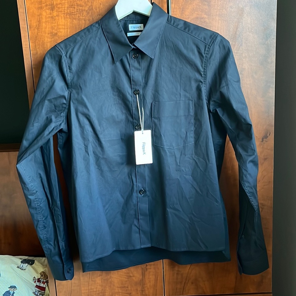 NWT Women's Filippa K Short Cotton Button Down Shirt / Black / X-Small